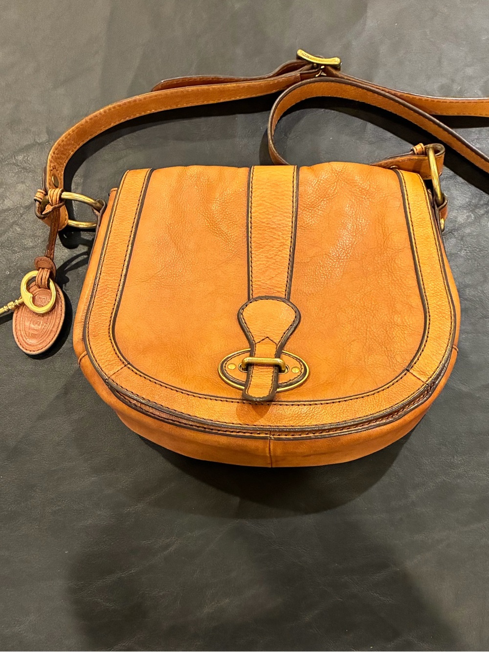 Fossil Brown Leather Saddle Crossbody Bag vintage